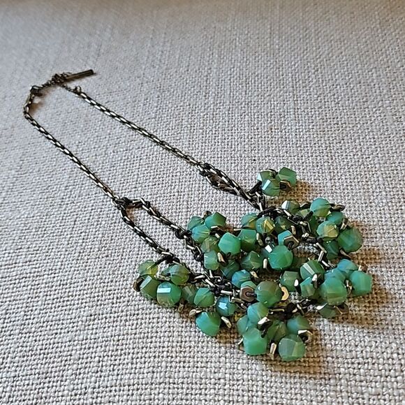 Kenneth Cole Double Strand Green Cut Glass Cluster Bead Necklace - Gold - Picture 8 of 10